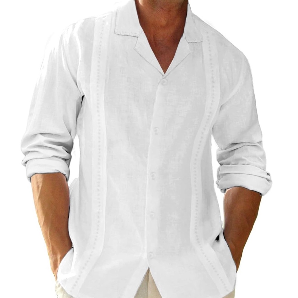 Men's Classic linen look White Button-Up Shirt